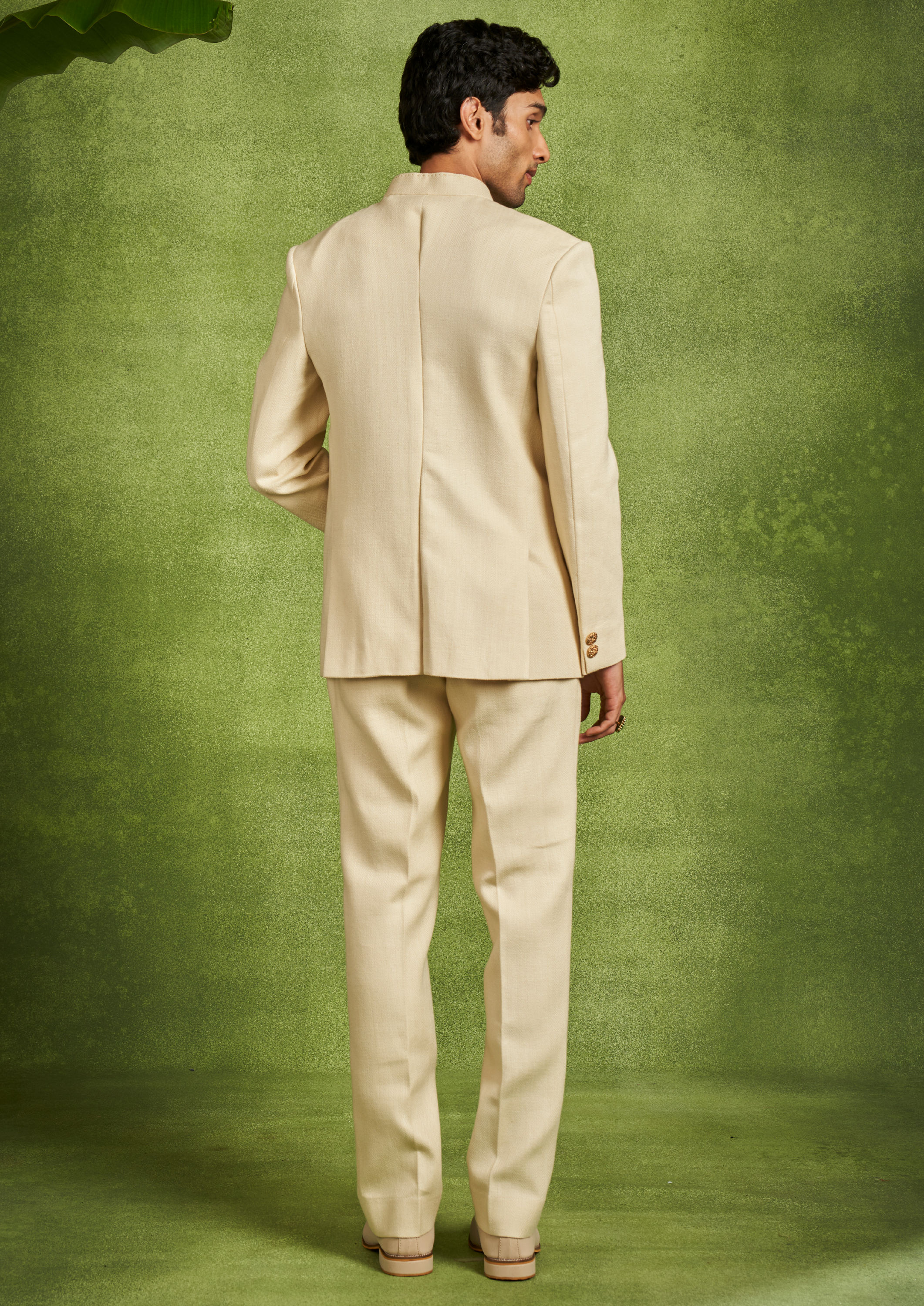 Twamev Men Cream Zari Embroidered Rayon Jodhpuri Set