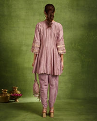 Twamev Women Lavender Silk Mirror Work Dhoti Suit