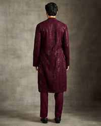 Twamev Men Wine Georgette Sequin Embroidered Kurta Set