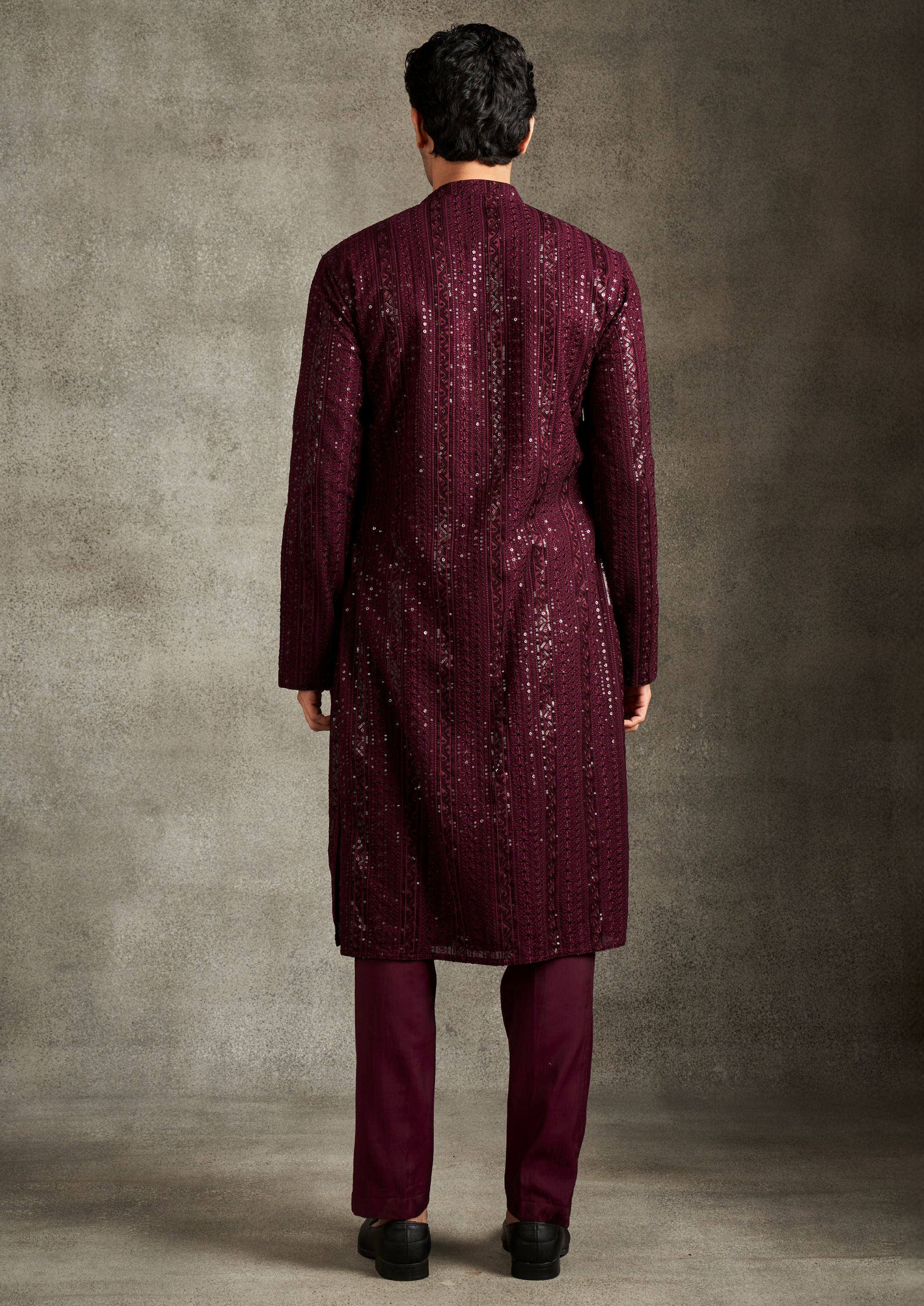 Twamev Men Elegant Wine Georgette Kurta Pajama