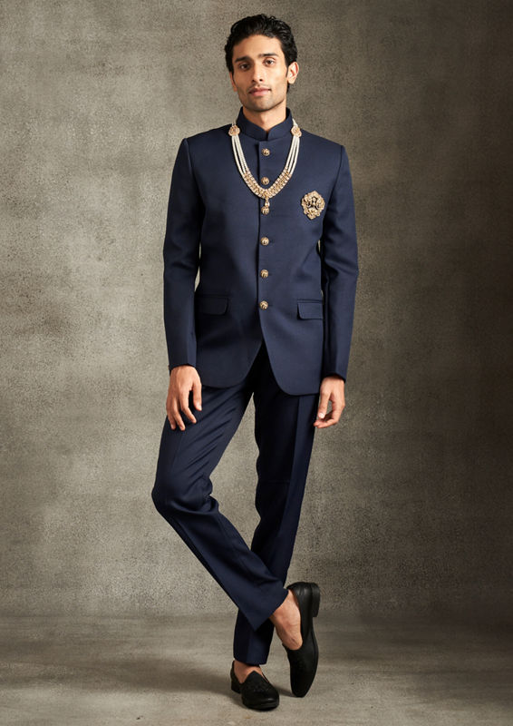 Twamev Men Regal Dark Blue Jodhpuri Set