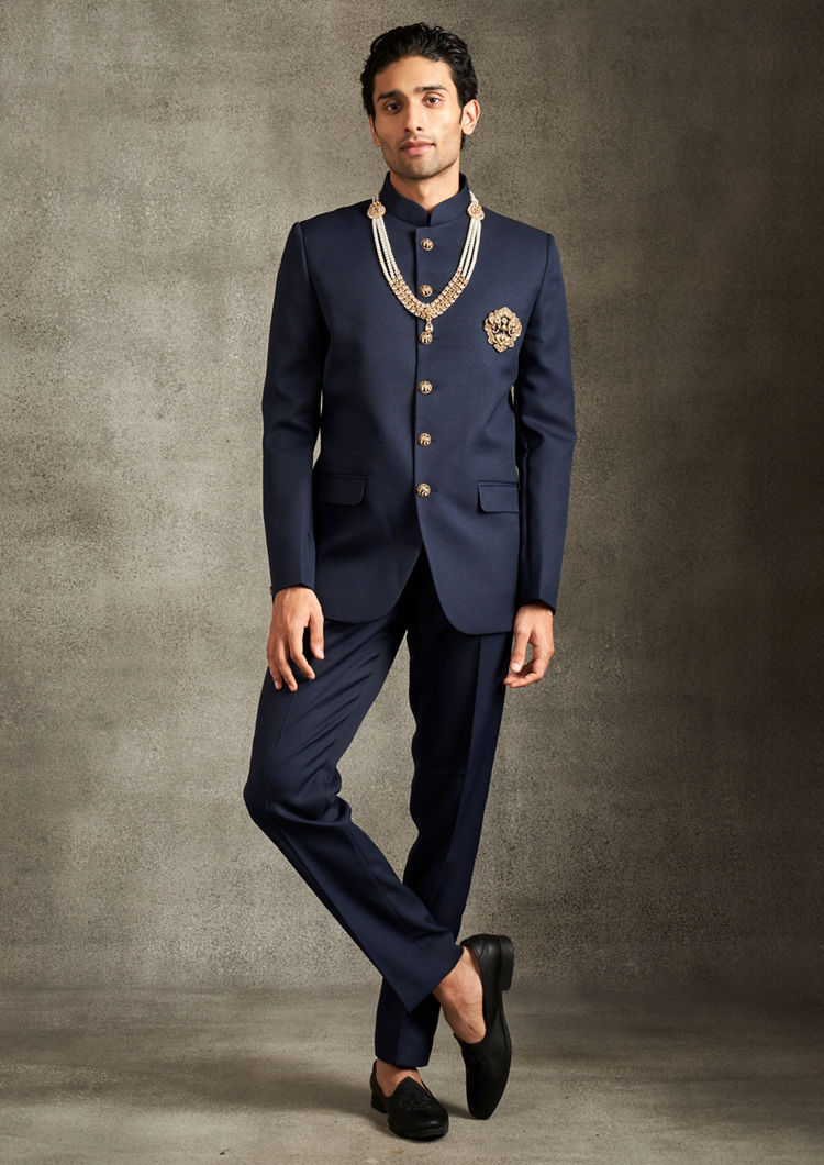 Twamev Men Regal Dark Blue Jodhpuri Set