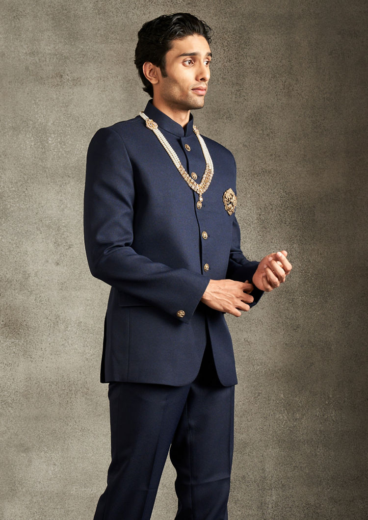 Twamev Men Regal Dark Blue Jodhpuri Set