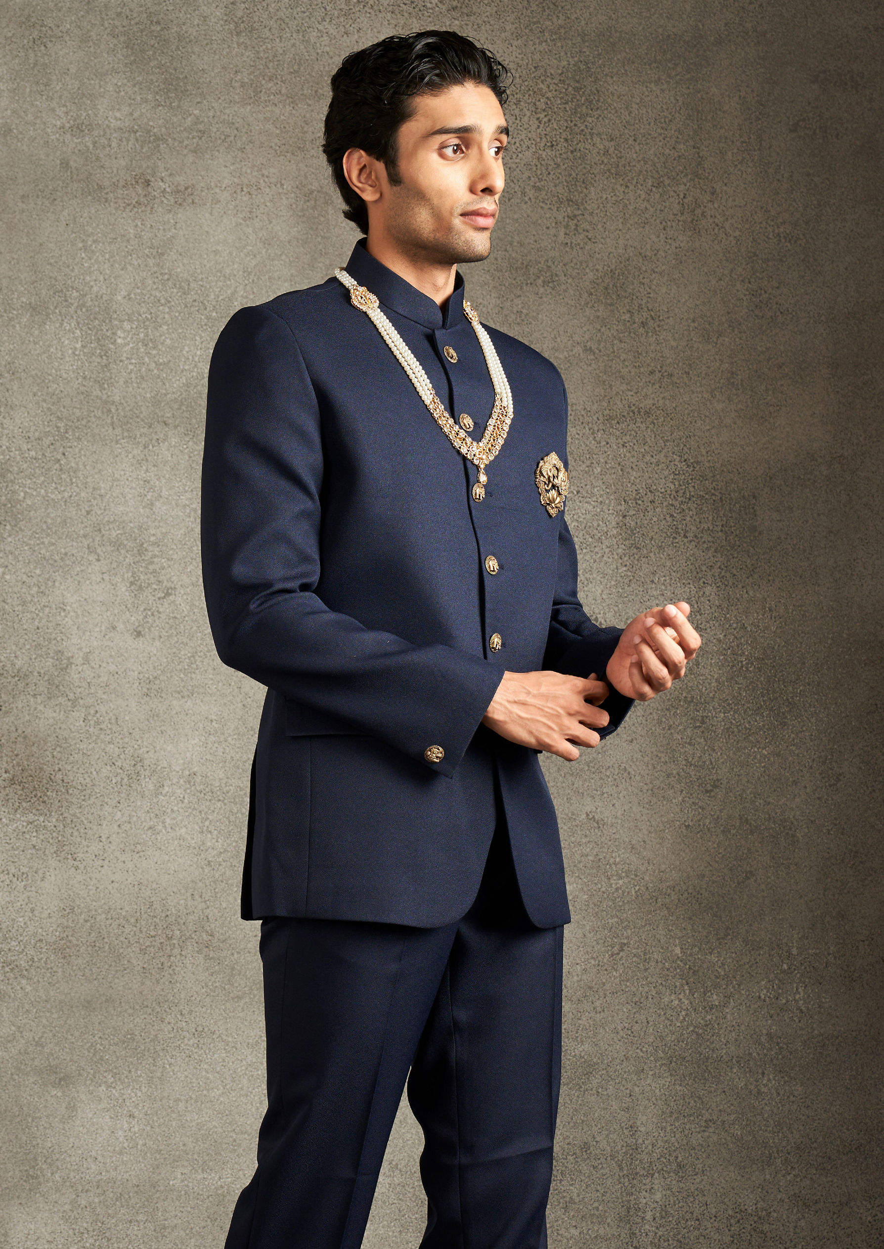 Twamev Men Regal Dark Blue Jodhpuri Set