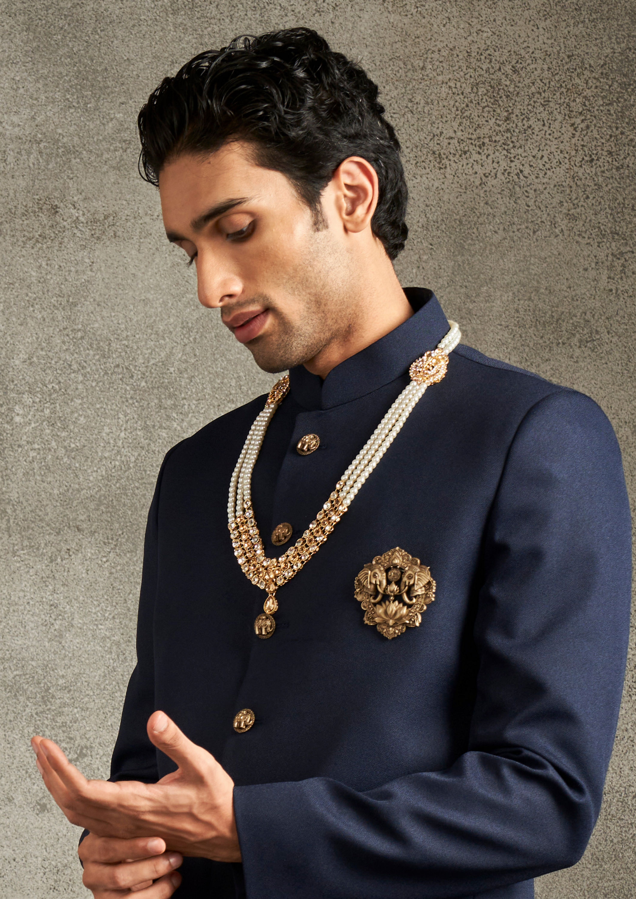 Twamev Men Regal Dark Blue Jodhpuri Set