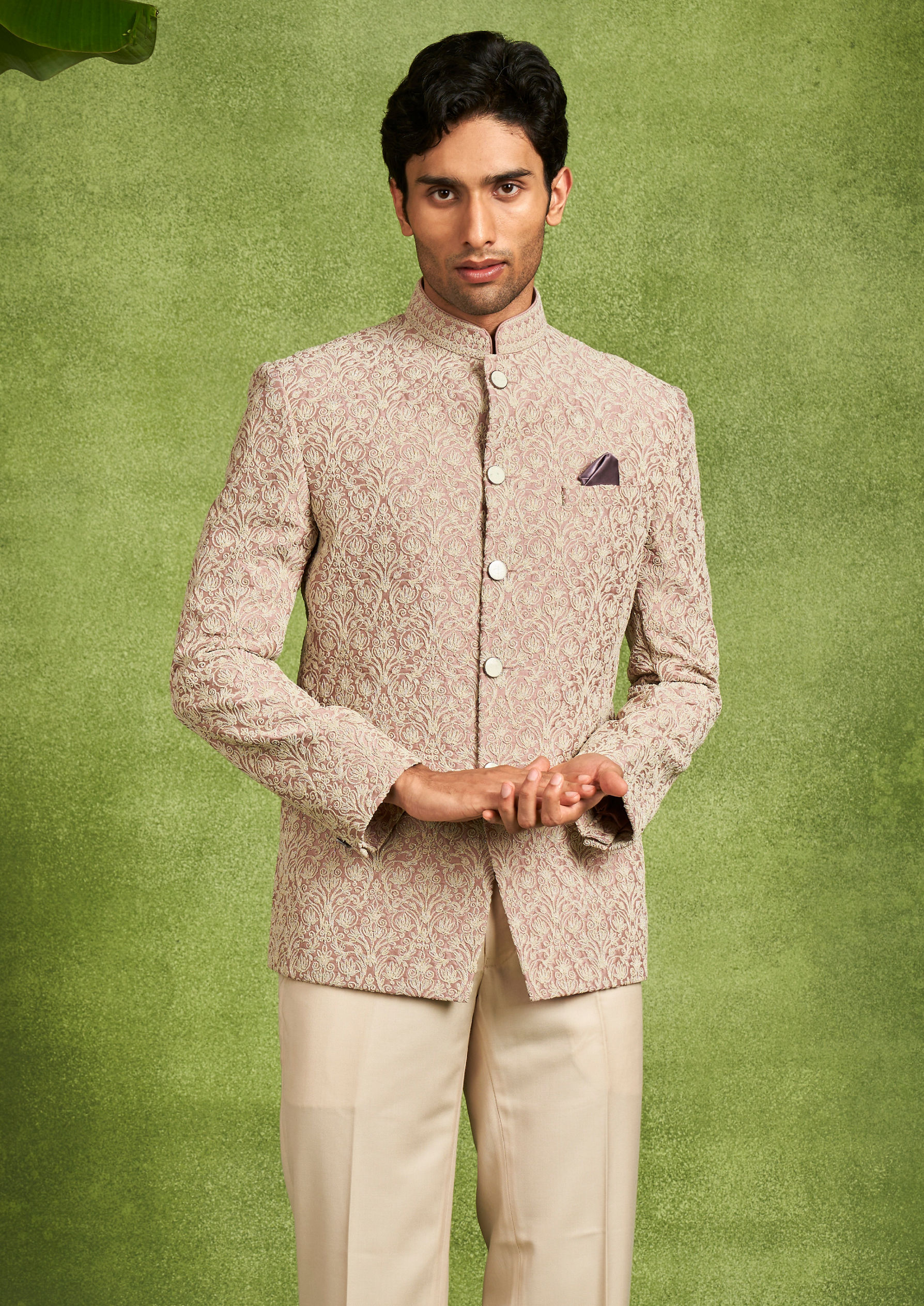 Twamev Men Dusty Pink Radiance Jodhpuri Set