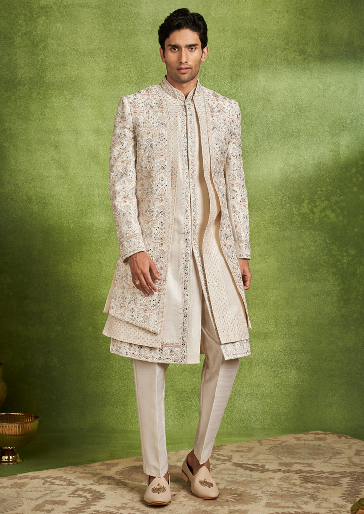 Twamev Men Cream Elegance Sherwani