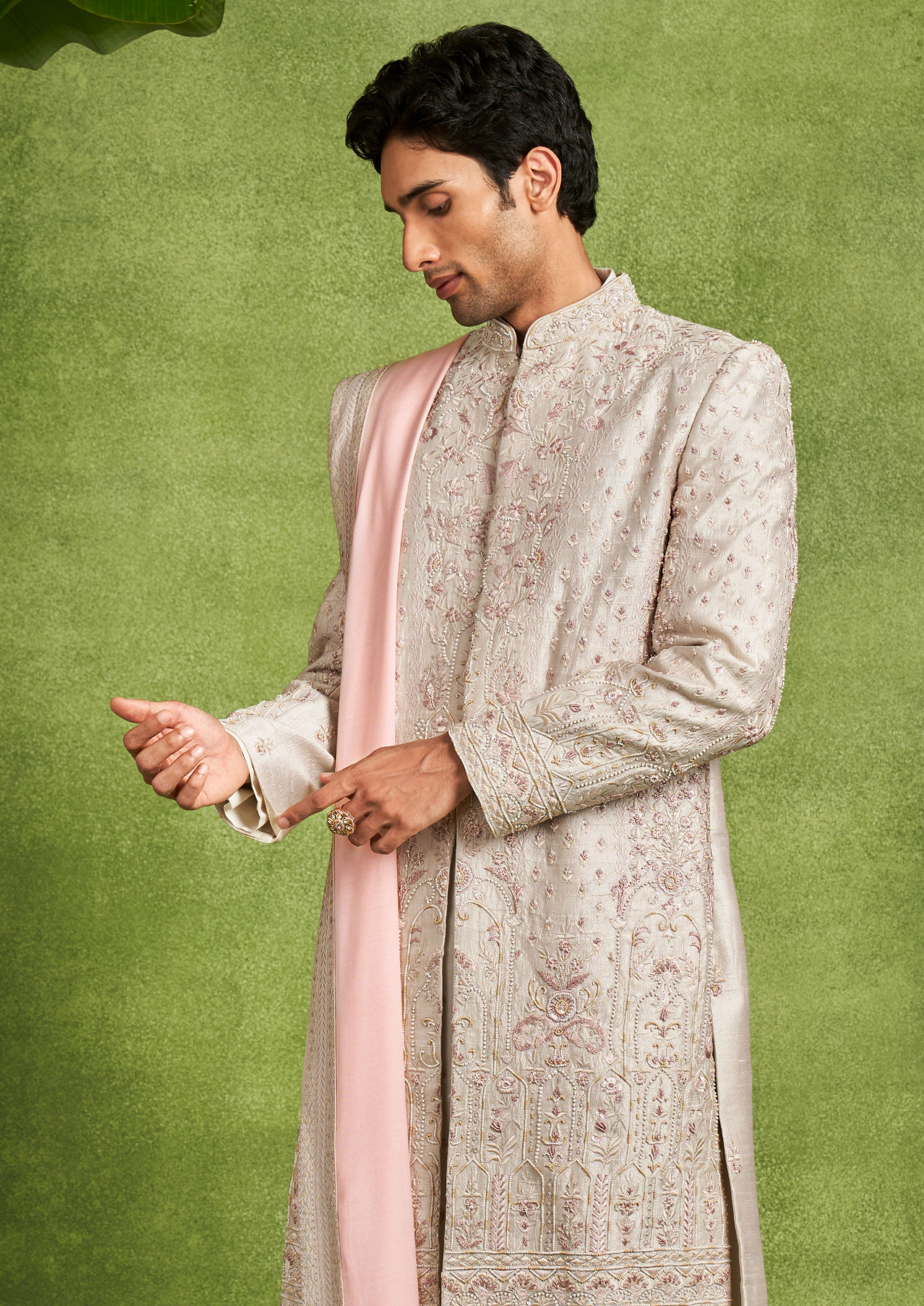 Twamev Men Beige Elegance Sherwani