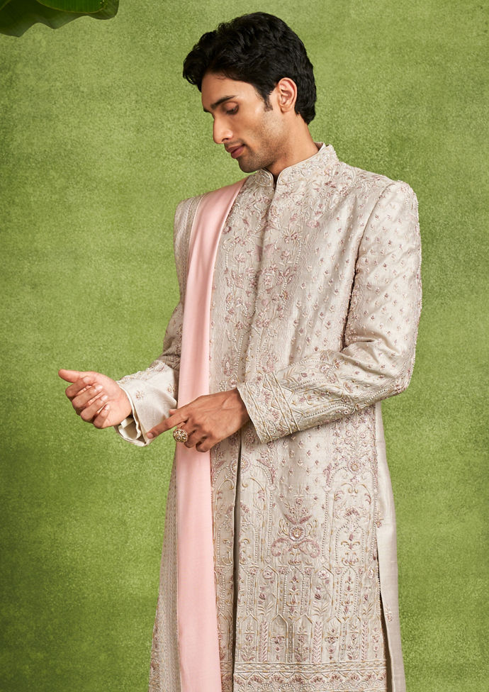 Twamev Men Beige Elegance Sherwani