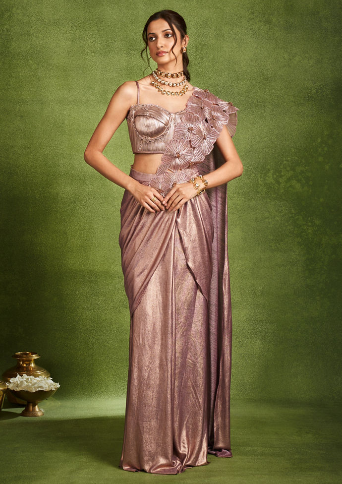 Twamev Women Dusty Pink Festive Saree