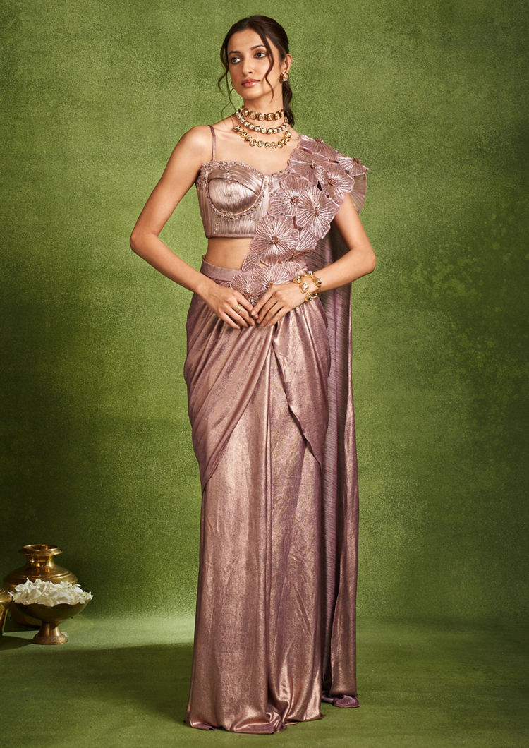Twamev Women Dusty Pink Festive Saree