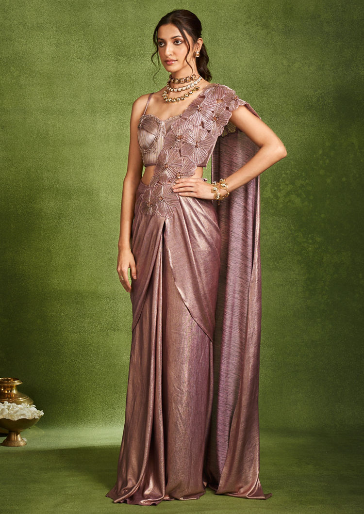 Twamev Women Dusty Pink Festive Saree