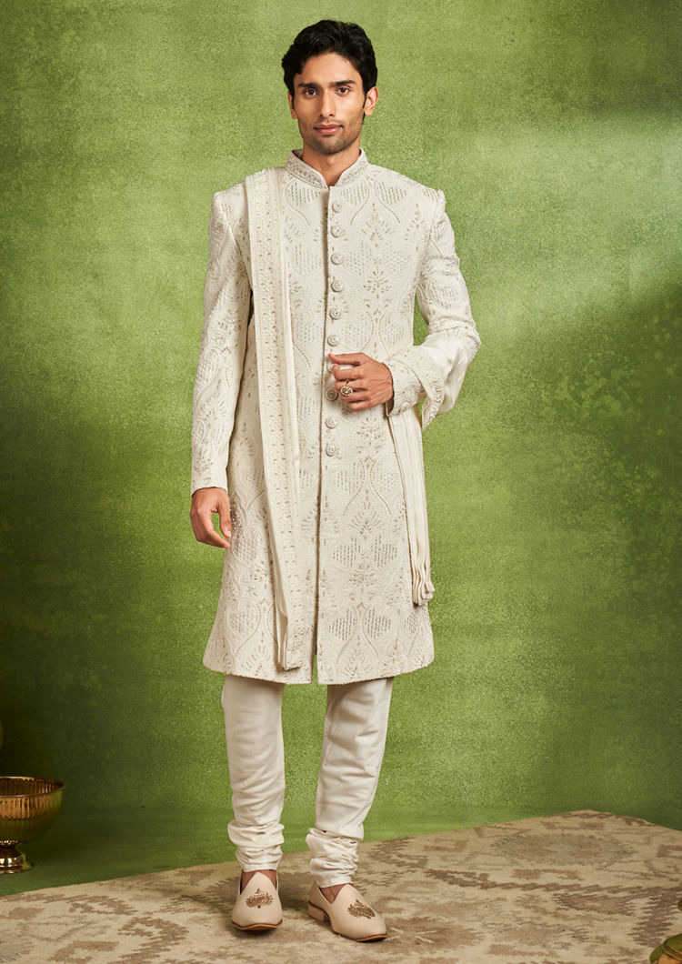 Twamev Men Cream Brilliance Sherwani