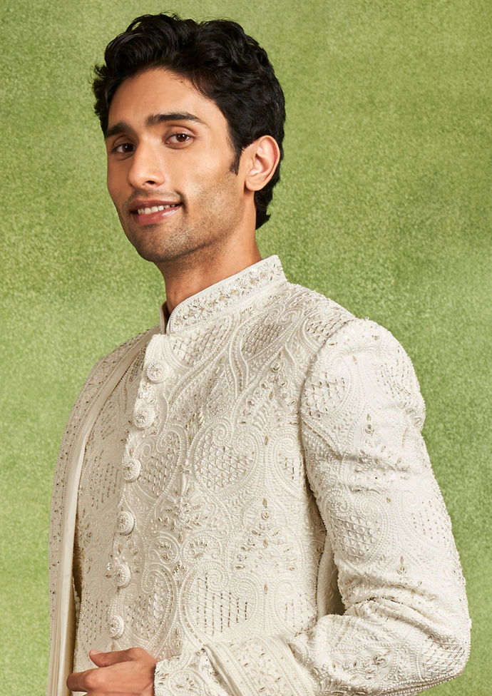 Twamev Men Cream Brilliance Sherwani