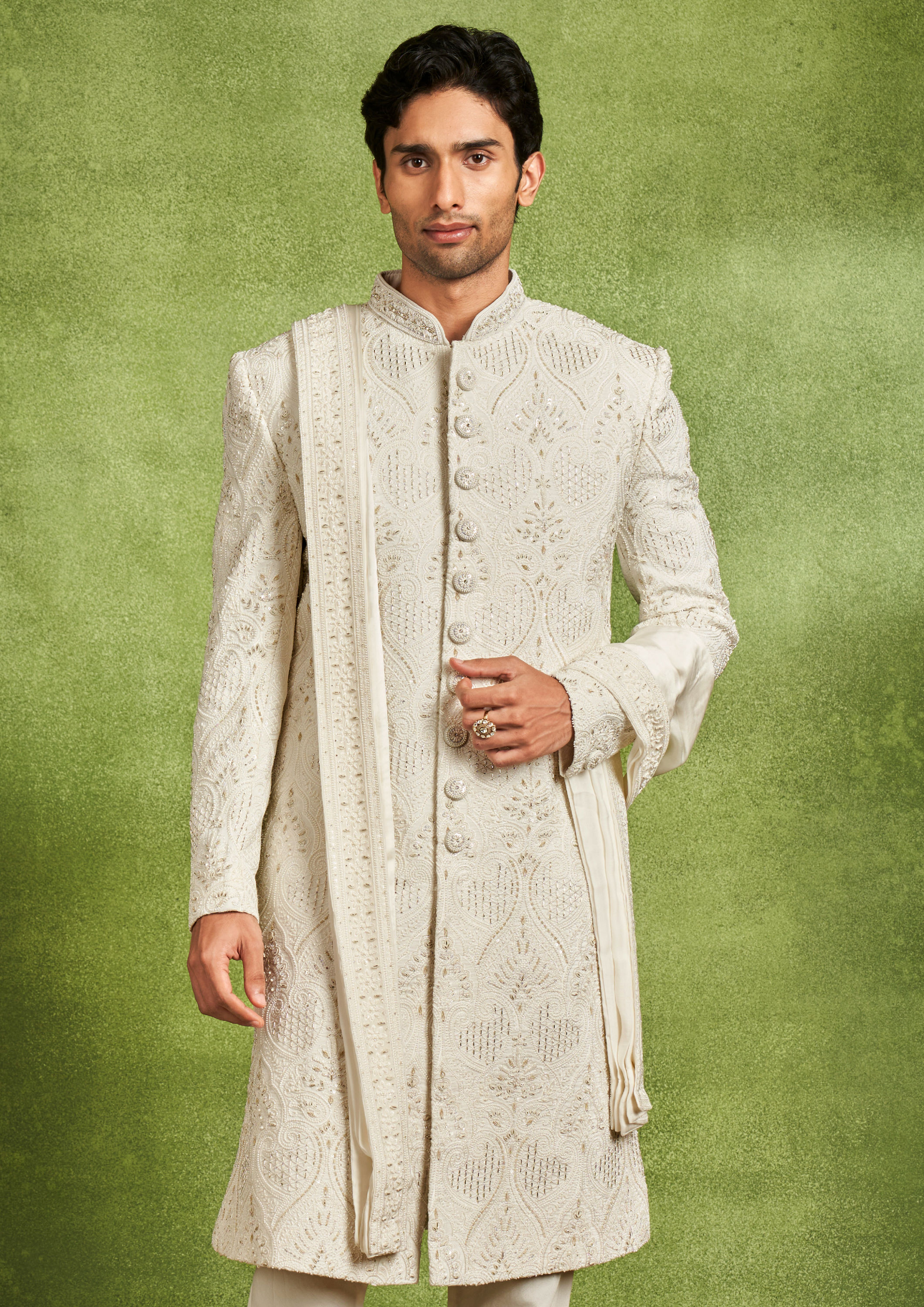 Twamev Men Cream Brilliance Sherwani