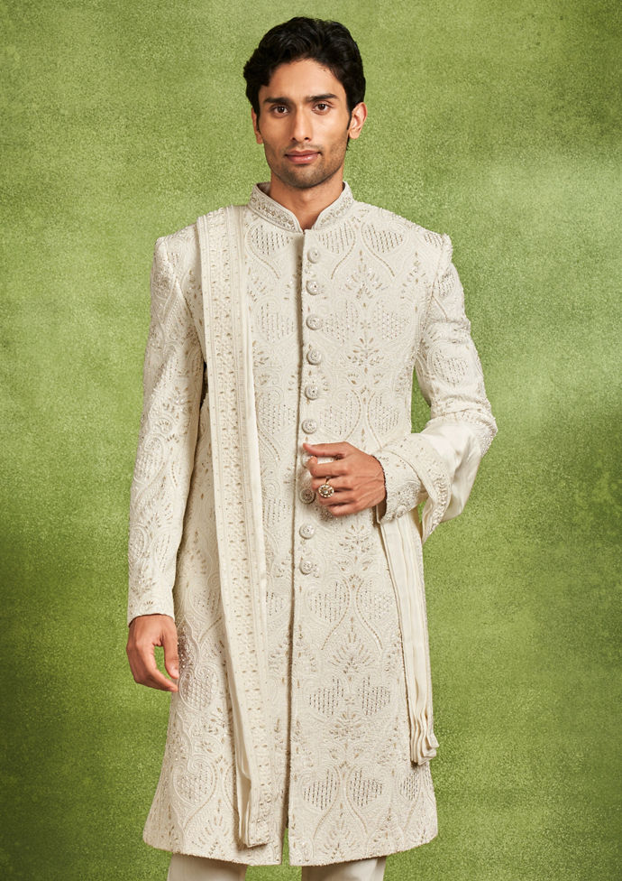 Twamev Men Cream Brilliance Sherwani