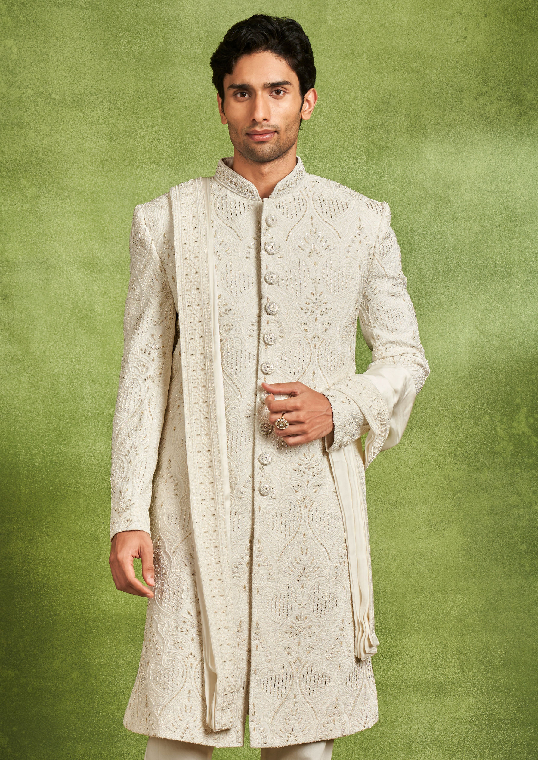 Twamev Men Cream Brilliance Sherwani
