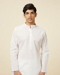 Manyavar Men White Solid Kurta Set