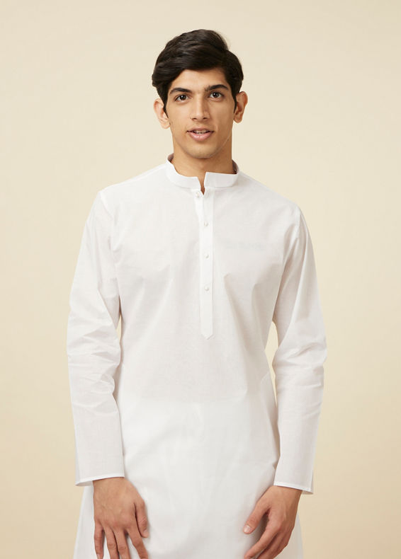 Manyavar Men White Solid Kurta Set