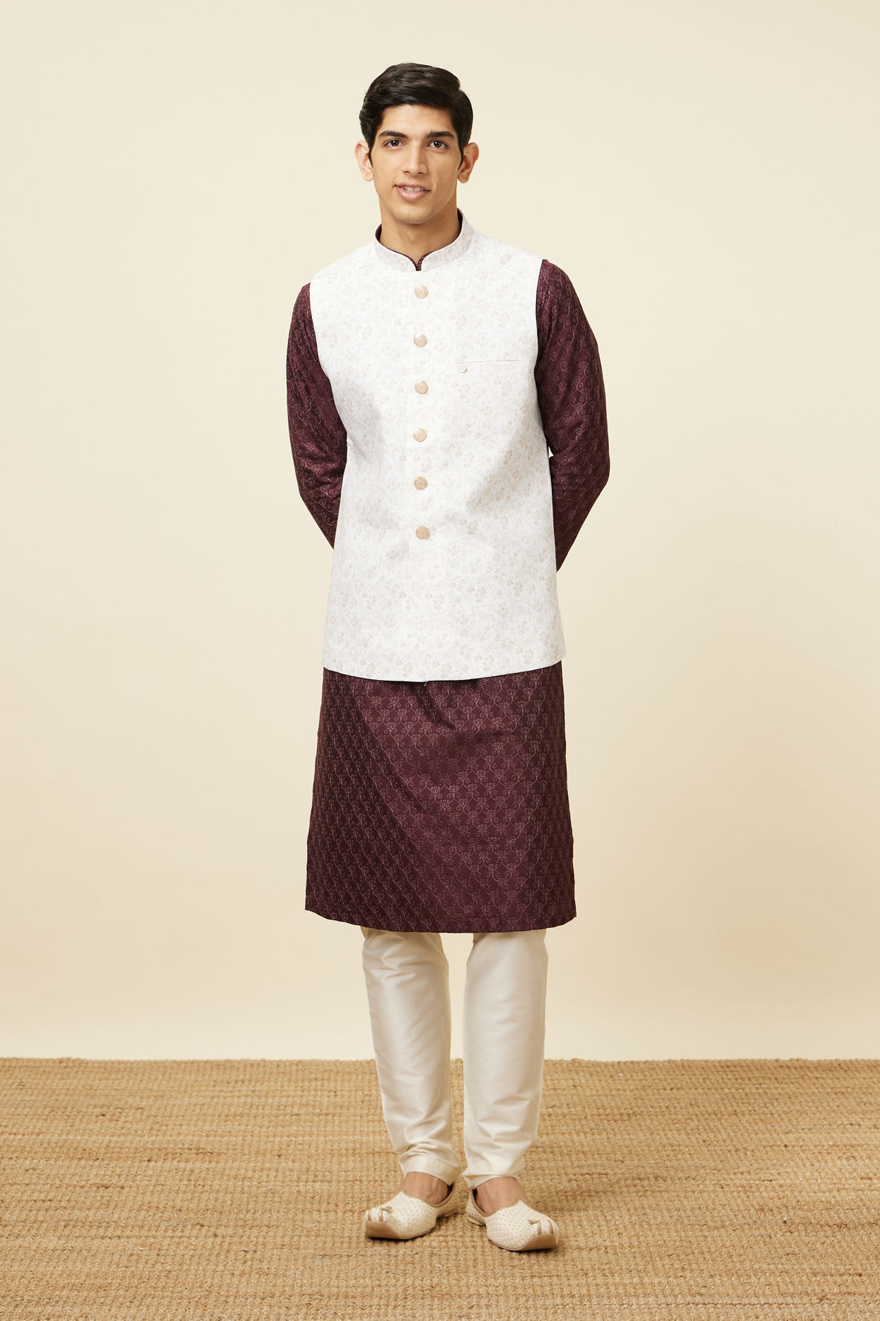 Buy Elegant Light Cream Jacket Online in India Manyavar Nehru Jacket