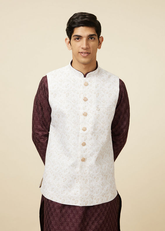 alt message - Manyavar Men Elegant Light Cream Jacket