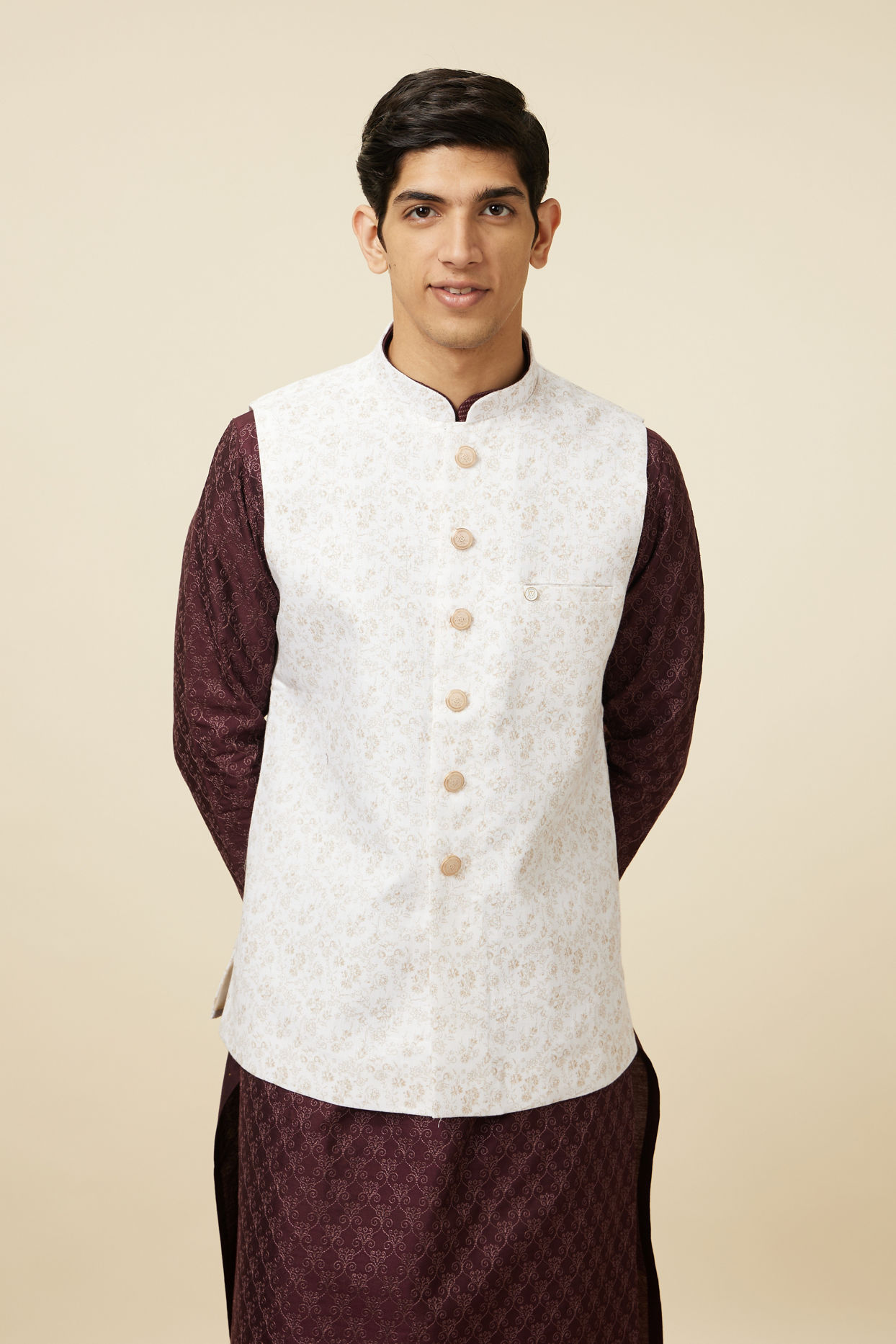 Buy Elegant Light Cream Jacket Online in India Manyavar Nehru Jacket