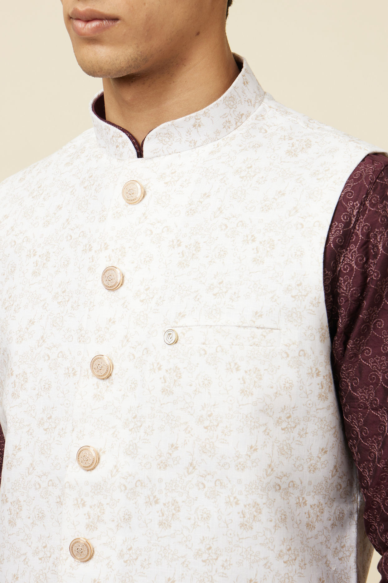 Buy Elegant Light Cream Jacket Online in India Manyavar Nehru Jacket