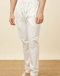 Manyavar Men Plain Cream Pencil Fit Pant