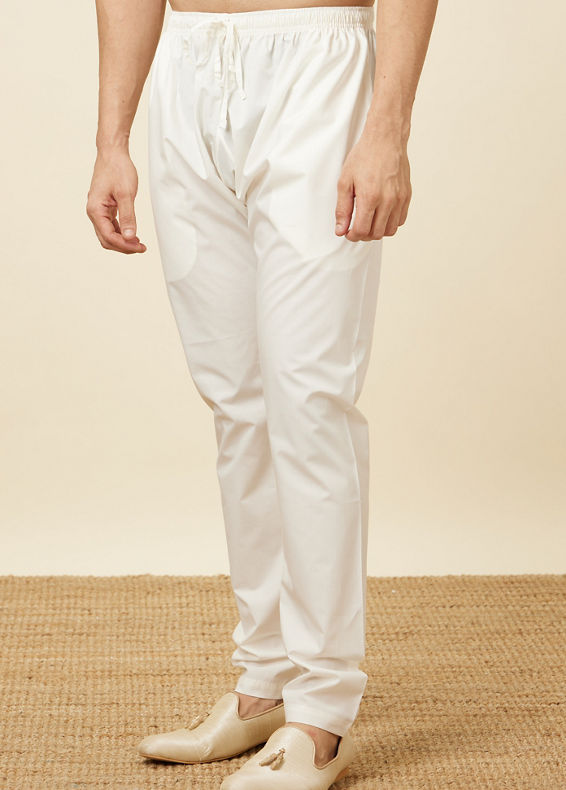 Manyavar Men Plain Cream Pencil Fit Pant