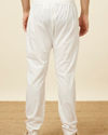 Manyavar Men Plain Cream Pencil Fit Pant