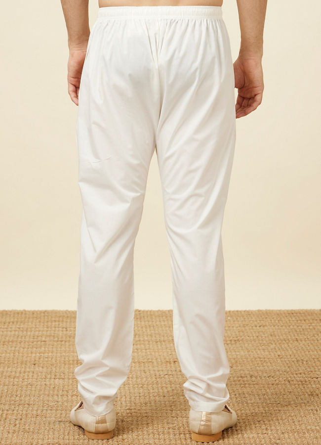 Manyavar Men Plain Cream Pencil Fit Pant