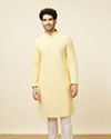 alt message - Manyavar Men Plain Cream Pencil Fit Pant image number 3