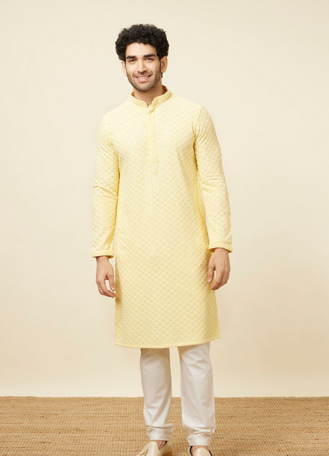 alt message - Manyavar Men Plain Cream Pencil Fit Pant image number 3