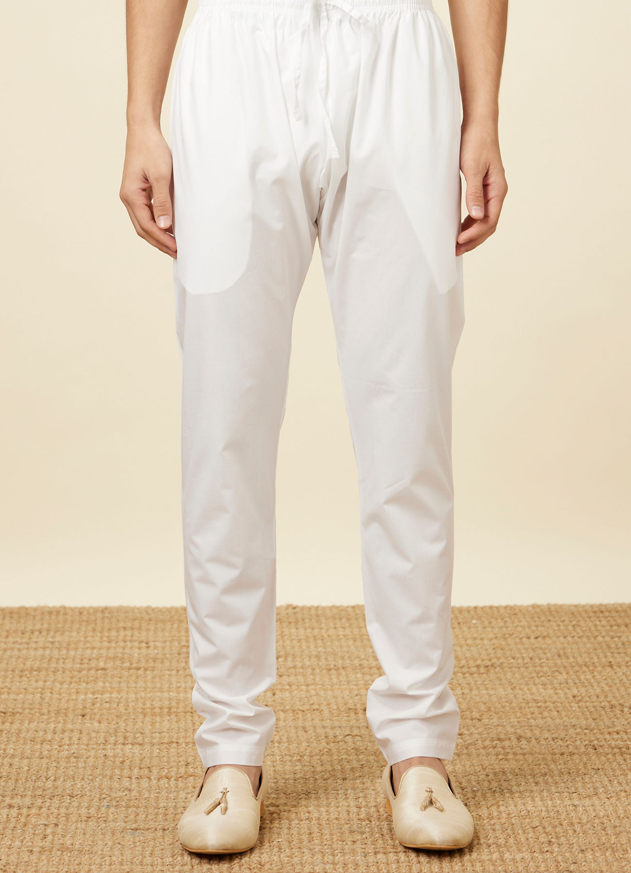 Manyavar Men Plain White Pencil Fit Pant