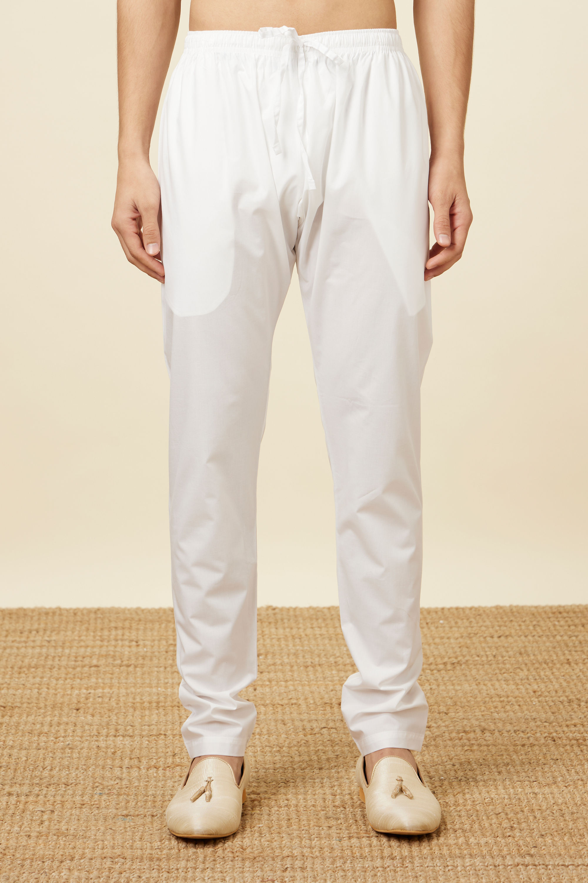 Manyavar Men Plain White Pencil Fit Pant