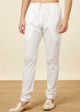 Manyavar Men Plain White Pencil Fit Pant