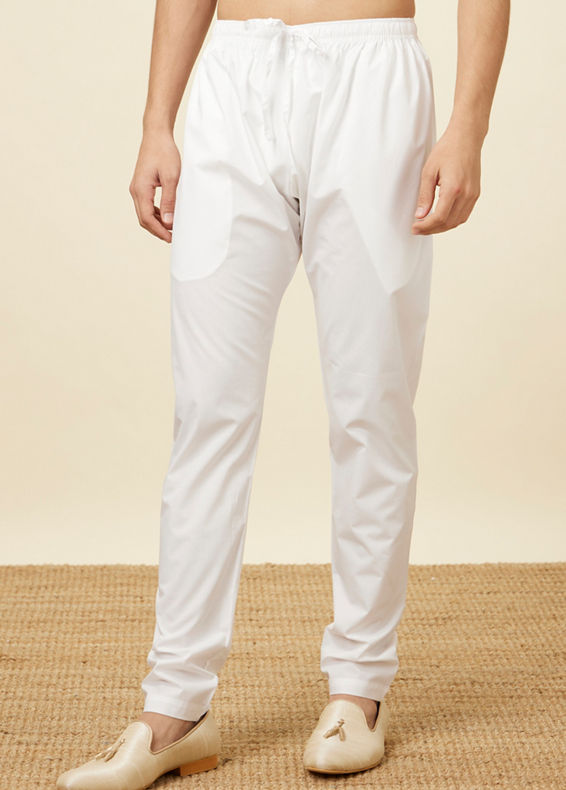 Manyavar Men Plain White Pencil Fit Pant