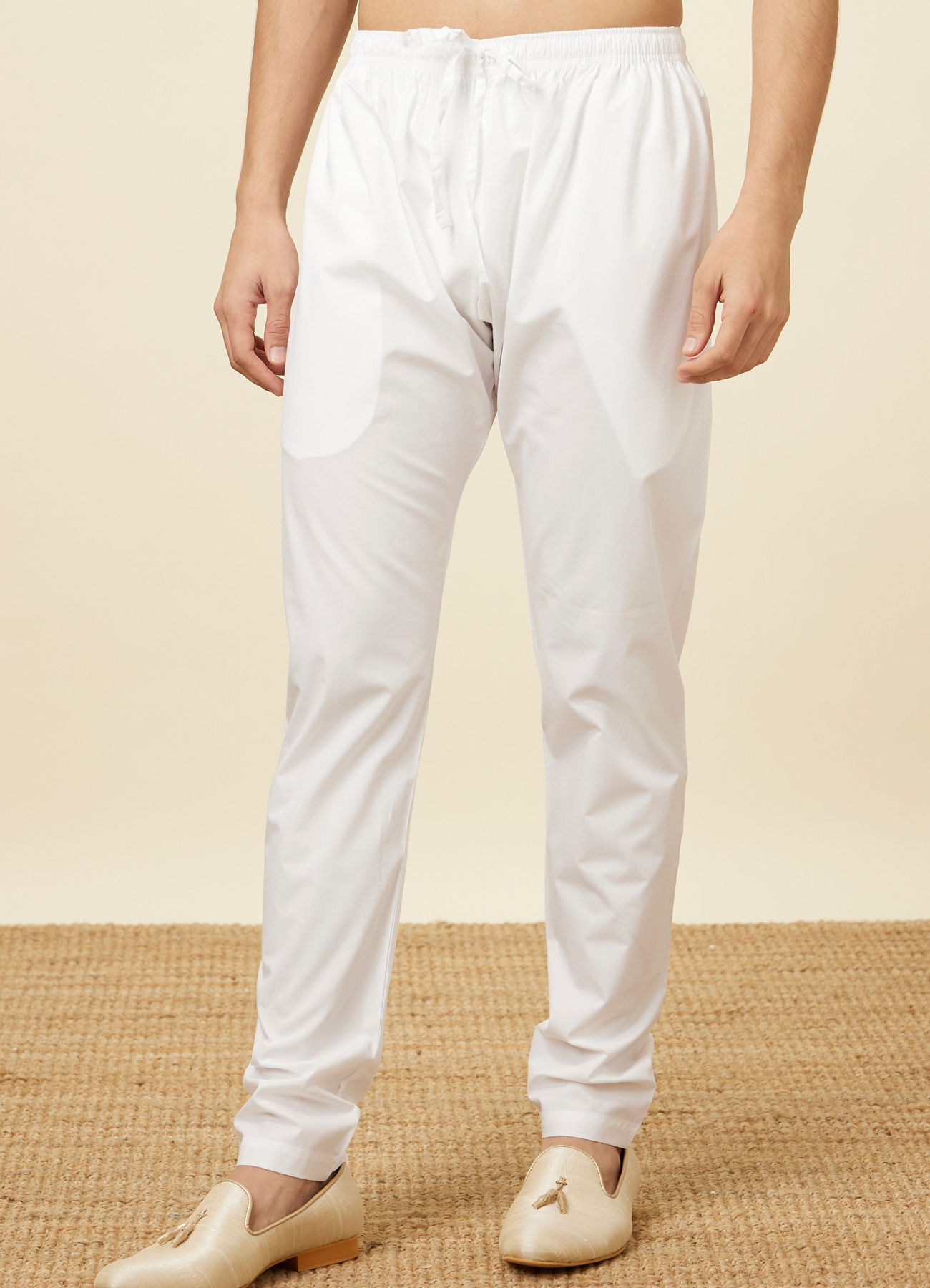 Manyavar Men Plain White Pencil Fit Pant