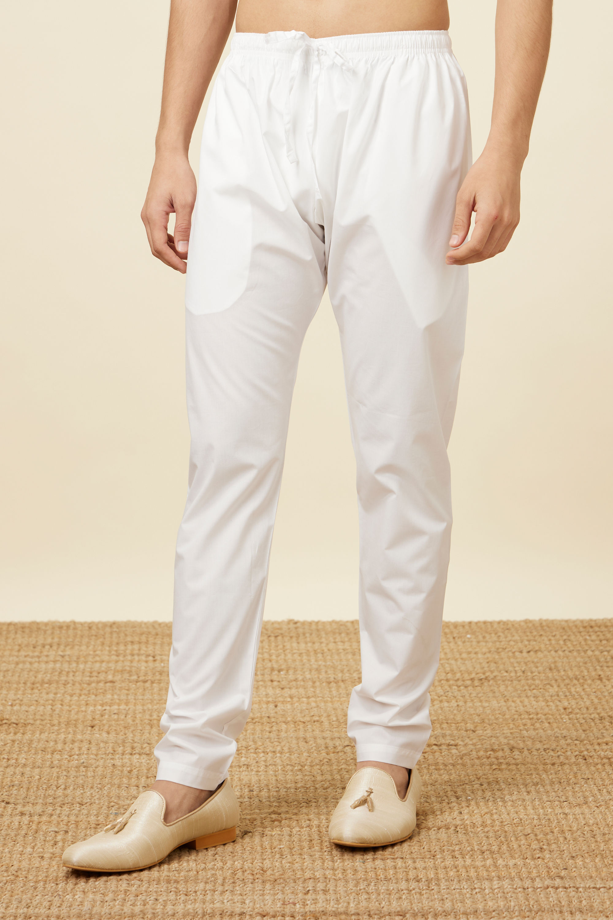 Manyavar Men Plain White Pencil Fit Pant