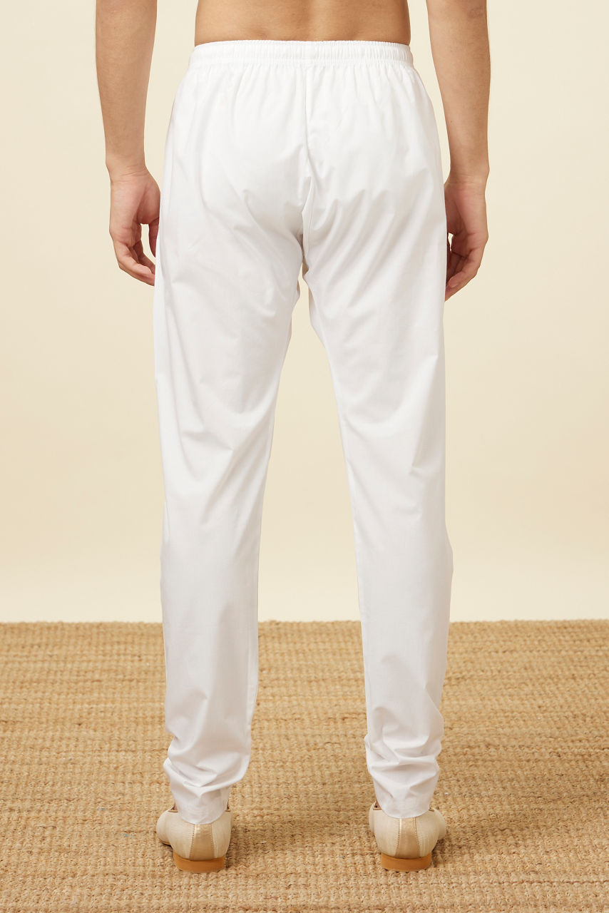 Manyavar Men Plain White Pencil Fit Pant