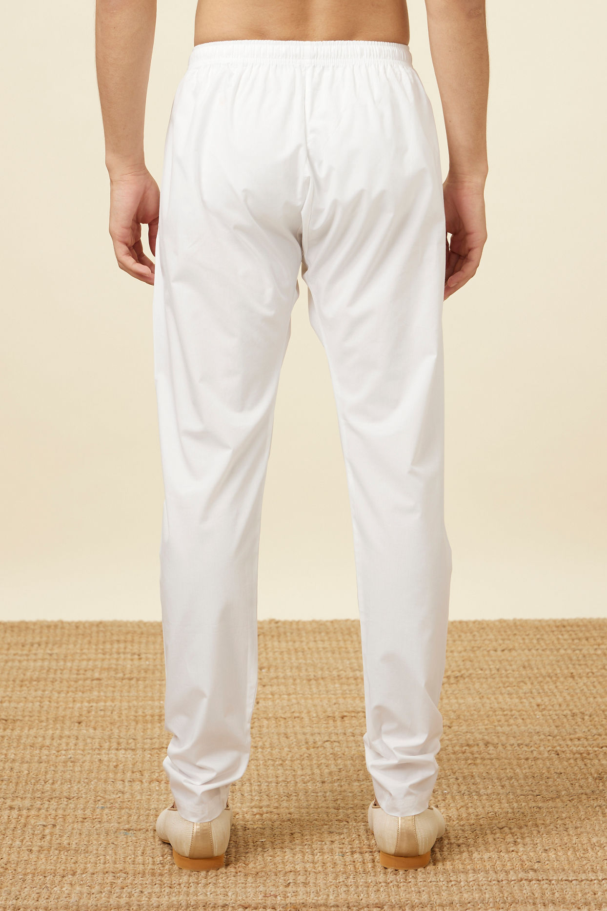Manyavar Men Plain White Pencil Fit Pant
