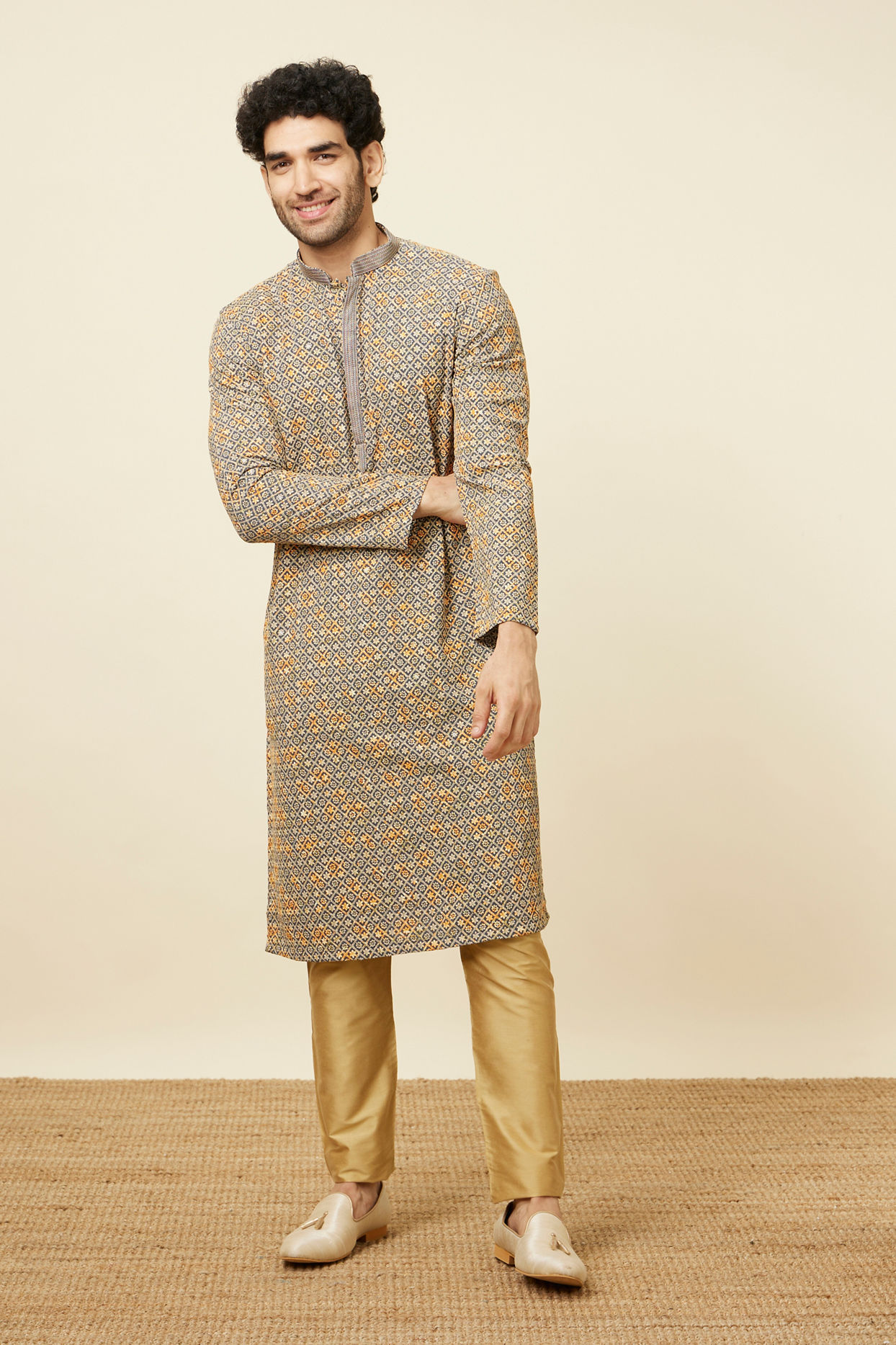 alt message - Manyavar Men Beige Colour Pant image number 3