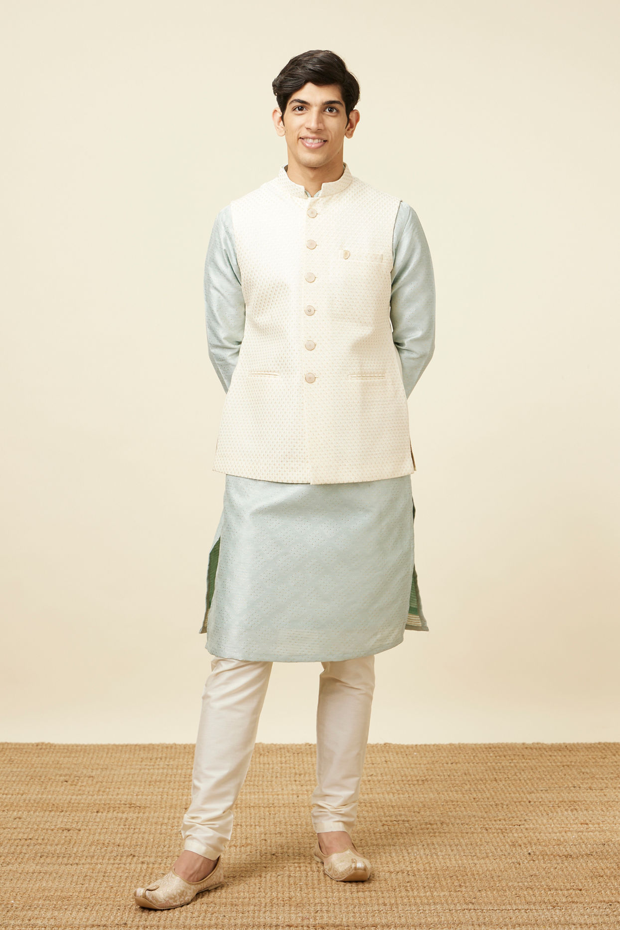 alt message - Manyavar Men Blissful Cream Shade Jacket image number 2