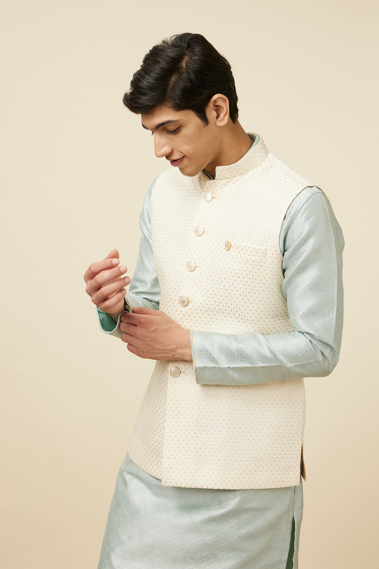 Manyavar Men Blissful Cream Shade Jacket