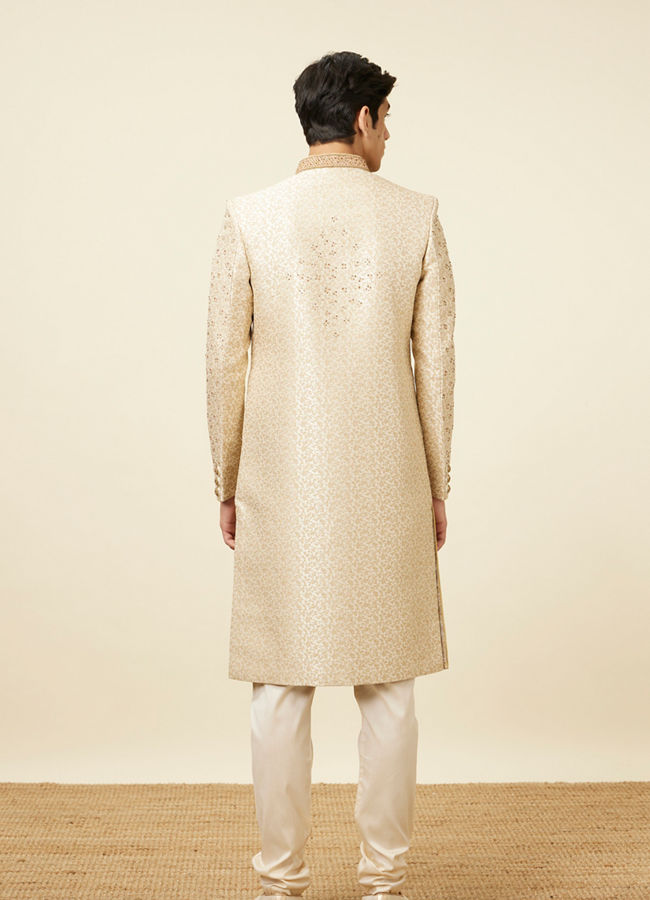 Off-White Jacquard Sherwani Suit image number 4