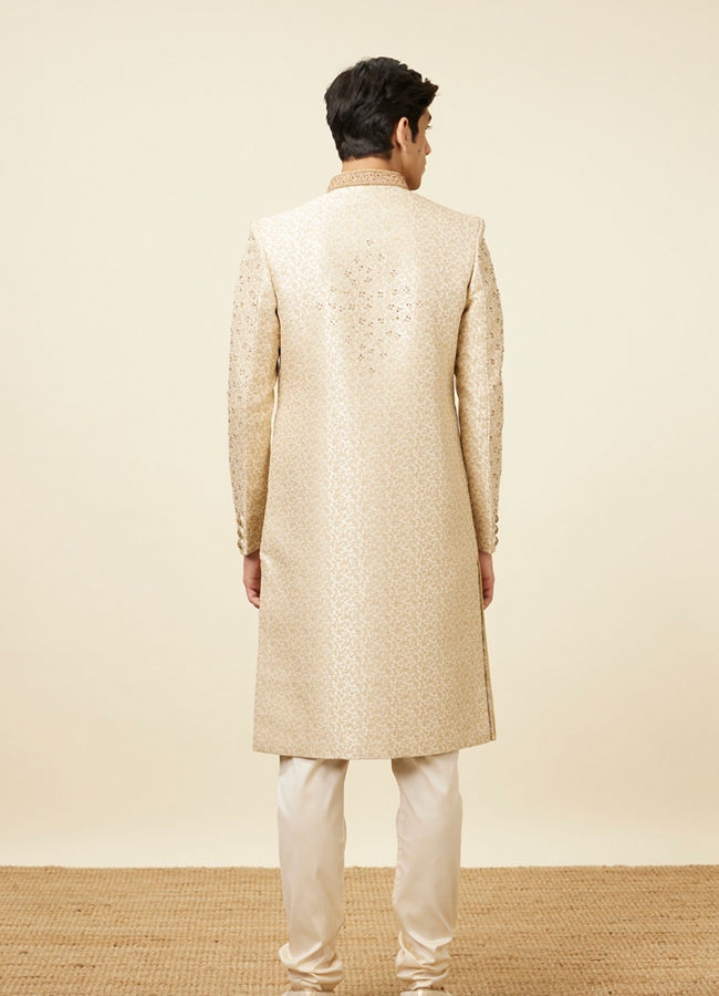 Manyavar Men Cream Bel Buti Patterned Sherwani set