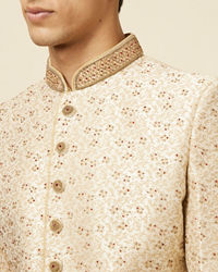 Manyavar Men Cream Bel Buti Patterned Sherwani set