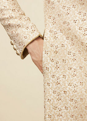 Off-White Jacquard Sherwani Suit image number 2