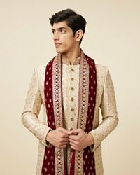 Manyavar Men Cream Bel Buti Patterned Sherwani set