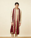 Cream Bel Buti Patterned Sherwani set image number 3